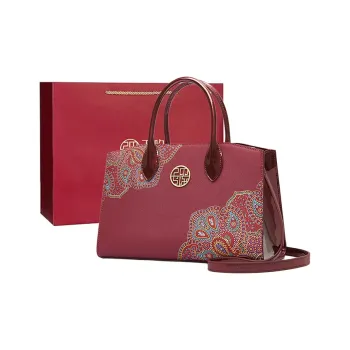 Pmsi Cow Leather Handbag Large Size Women's Burgundy