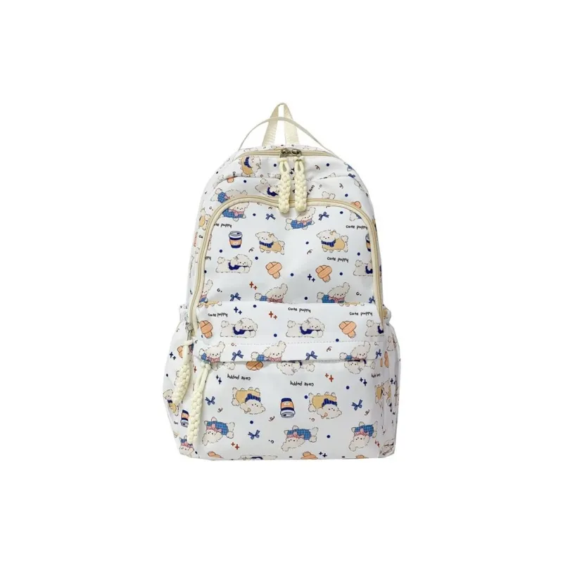 Dusen Kangaroo Nylon Fabric Backpack Regular Unisex White/Pink/Blue-12