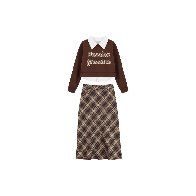 GULIANFEI Skirt Set Women's Brown-1