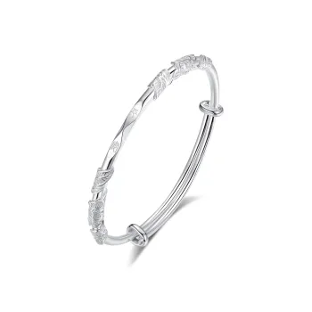 WINY 999 Fine Silver Sterling Silver Bangle With Certificate, Slide Adjustable Women's Silver