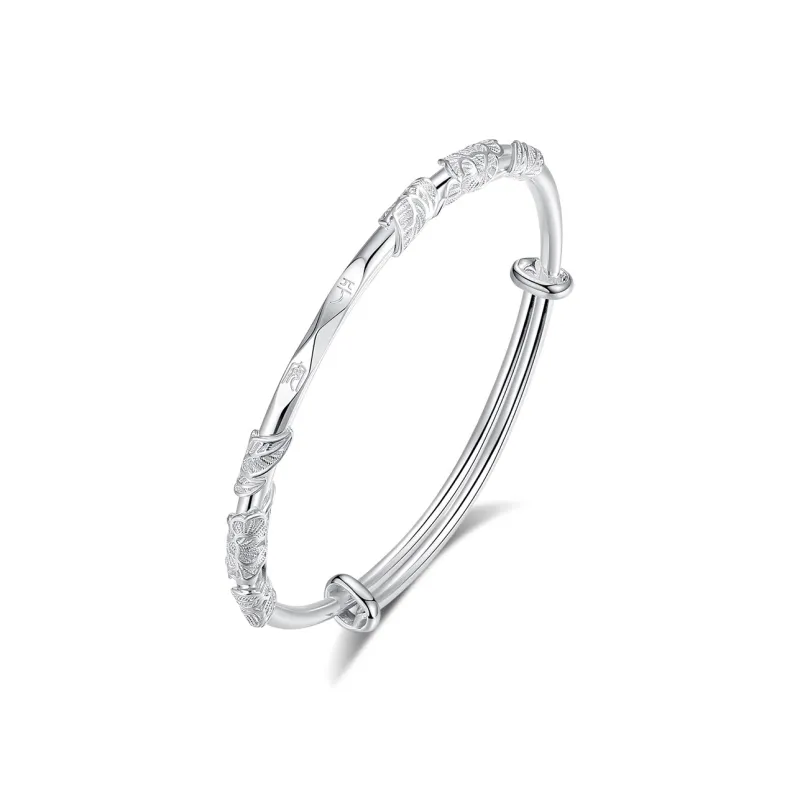 WINY 999 Fine Silver Sterling Silver Bangle With Certificate, Slide Adjustable Women's Silver-0