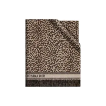 DIOR Leopard Patterned Fringed Edge Scarf