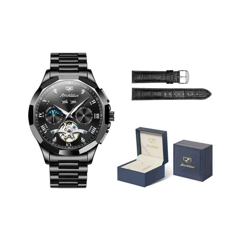 Jin Shi Dun Black Warrior Box Mechanical Movement Ceramic Strap Watch Men's Watches Black Dial-4