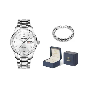 Jin Shi Dun Mechanical Movement Stainless Steel Watchband Watch Men's Watches Black Dial