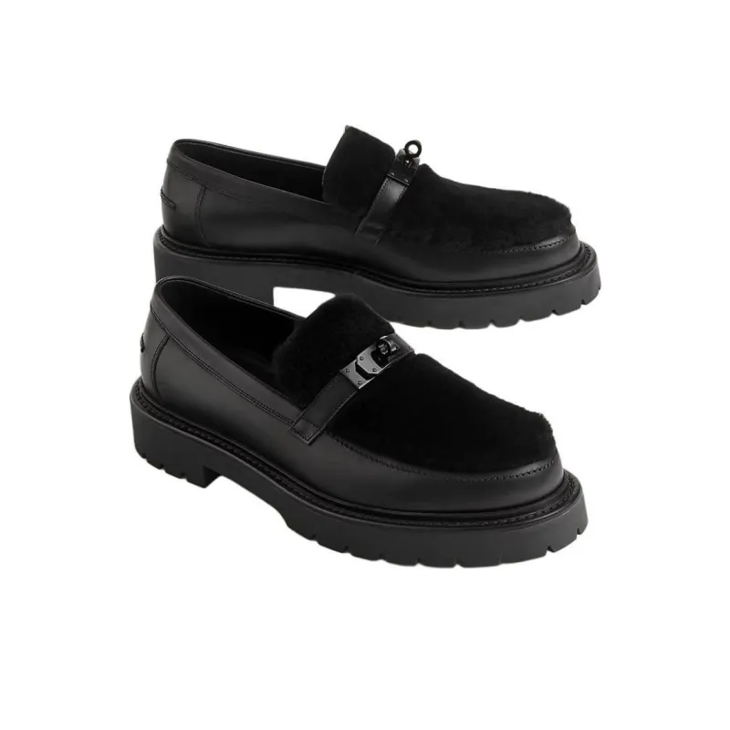 HERMES Icone Loafers Men's Black-2