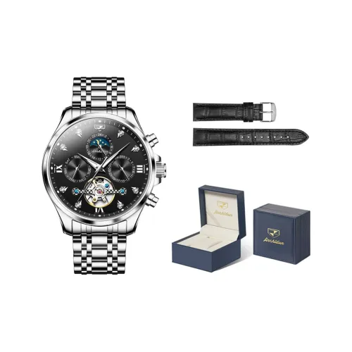 Jin Shi Dun Refined Box Mechanical Movement Stainless Steel Watchband Watch Men's Watches Black Dial