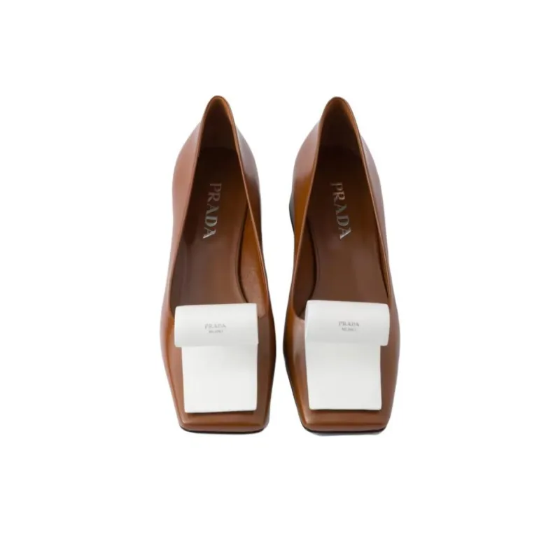 PRADA Chunky Heel High Heels 3.5cm Women's Brown-3