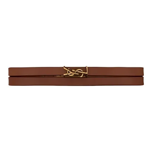 SAINT LAURENT Leather Metal Wristbands Women's Brown