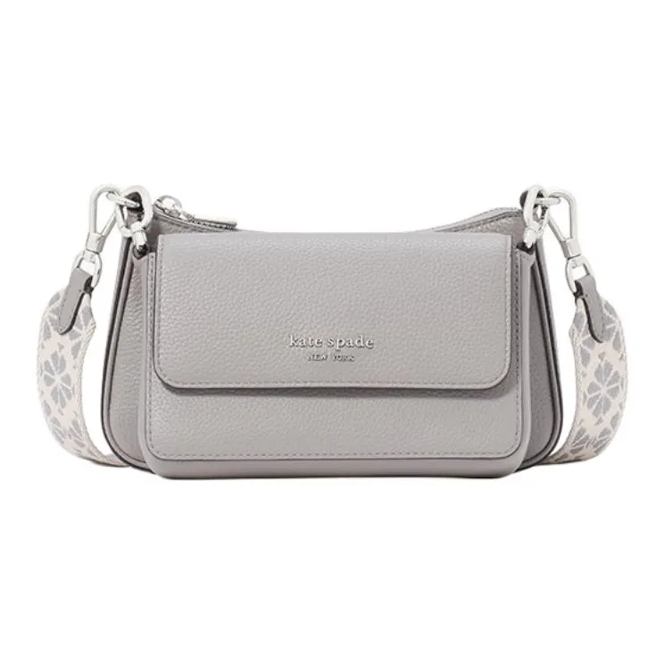 Kate Spade Cow Leather Shoulder Bag, Crossbody Bag Medium Size Women's Rain Cloud Gray-0