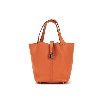 HERMES Picotin Lock Clemence Calfskin Basket Bag, Bucket Bag, Handbag Women's 93 Orange