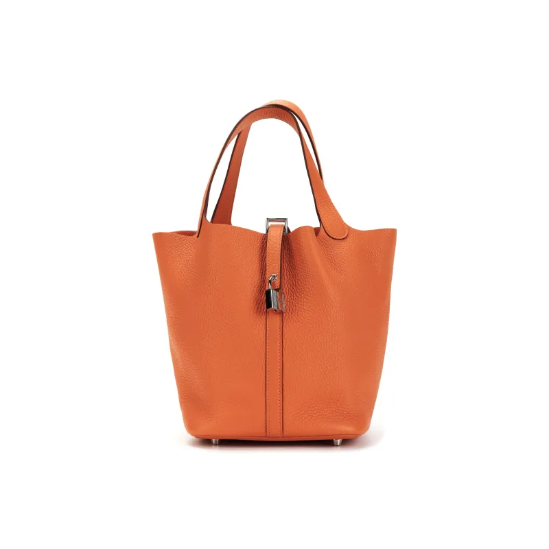 HERMES Picotin Lock Clemence Calfskin Basket Bag, Bucket Bag, Handbag Women's 93 Orange-0