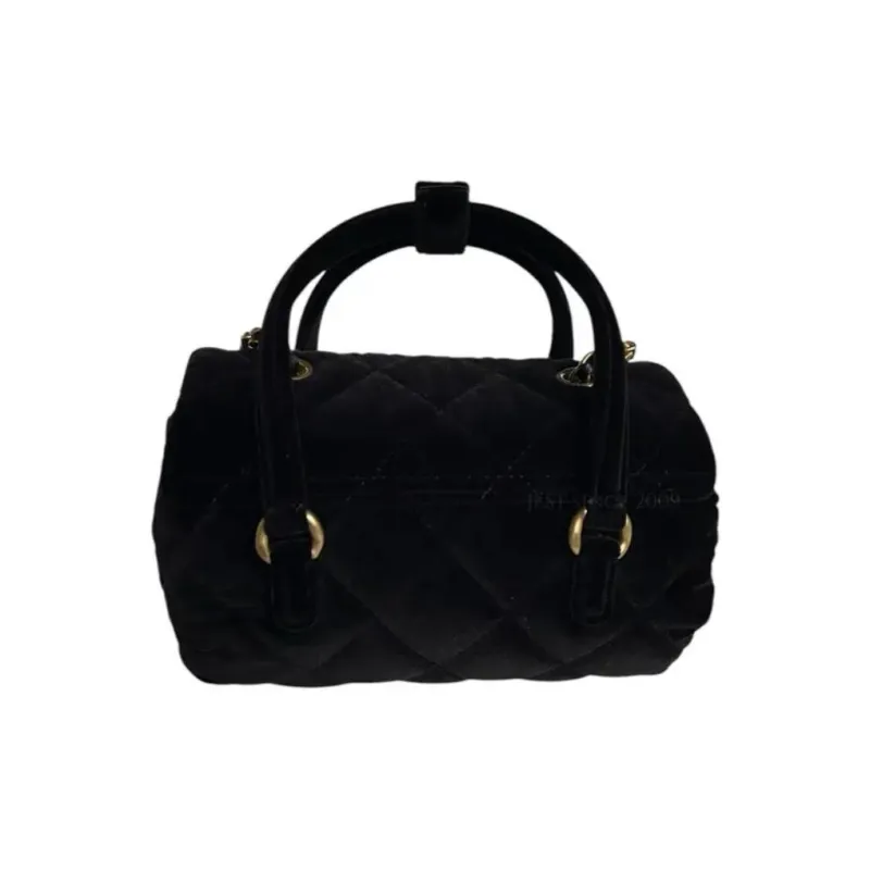CHANEL Velour Cylinder Bag Handbag Women's Black-4