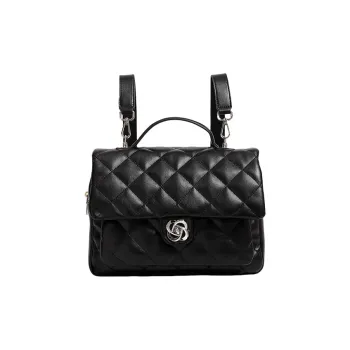 PESASRIE Microfiber Synthetic Leather Carry Backpack Women's Black/Ecru