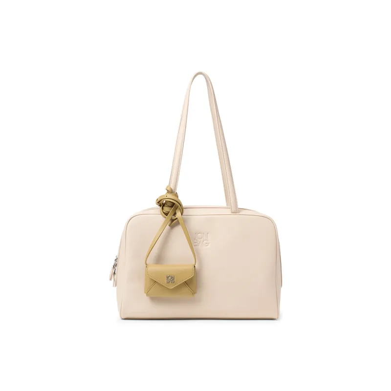 JONBAG Synthetic Leather Spring Charm Preppy Style Commute Shoulder Bag Large Size Women's Cream White/coffee Brown-1