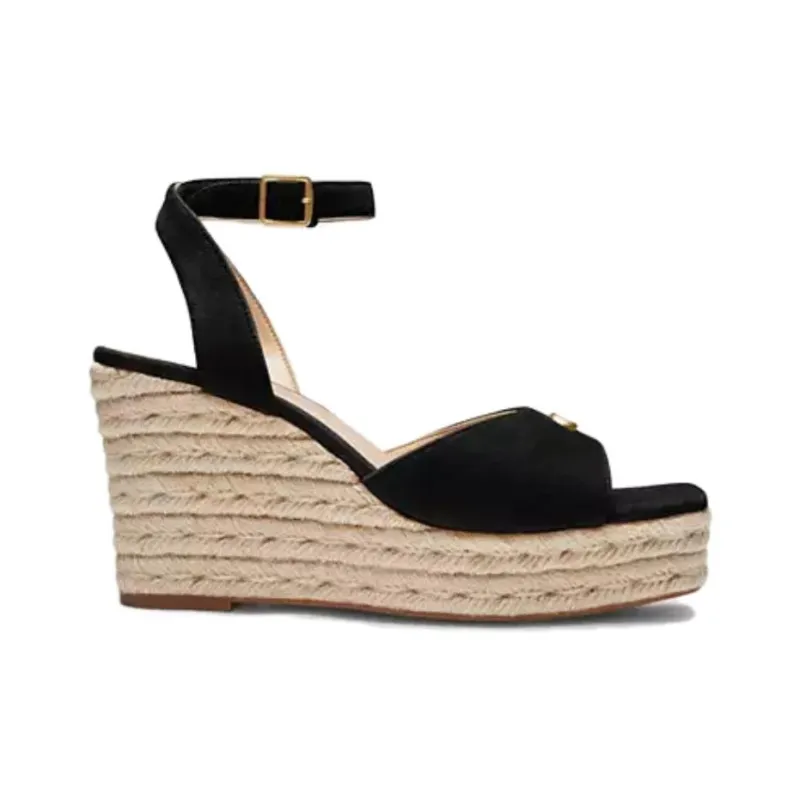 COACH Espadrille One Strap Sandals 7cm Women's Black-1