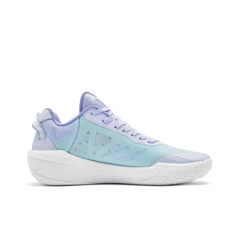 QIAODAN FETEAM Coverage Grip Lightweight Breathable Low Top Basketball Shoes Men's Yi Purple Light Green-1