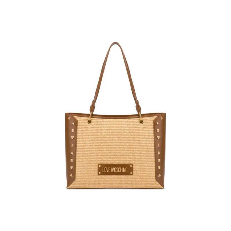 LOVE MOSCHINO Cotton Tote Bag, Shopping Bag, Shoulder Bag Women's Brown-0