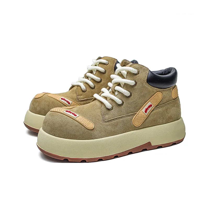 ESTEE GEEA Cushioning Anti-Slip And Wear-Resistant Coverage Height Increasing Mid-Top Casual Shoes Unisex Khaki-1