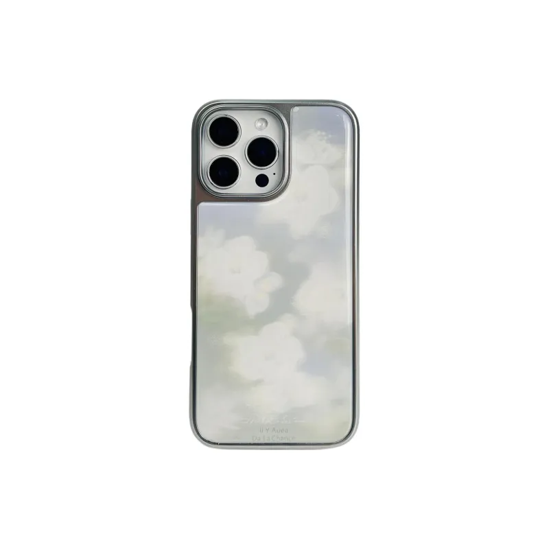 Sopi Acrylic Material Glue Drip Mist White Floral Phone Cases Compatible With IPhone 16/15 Pro Max/Apple 13/14 Pro/Max-0