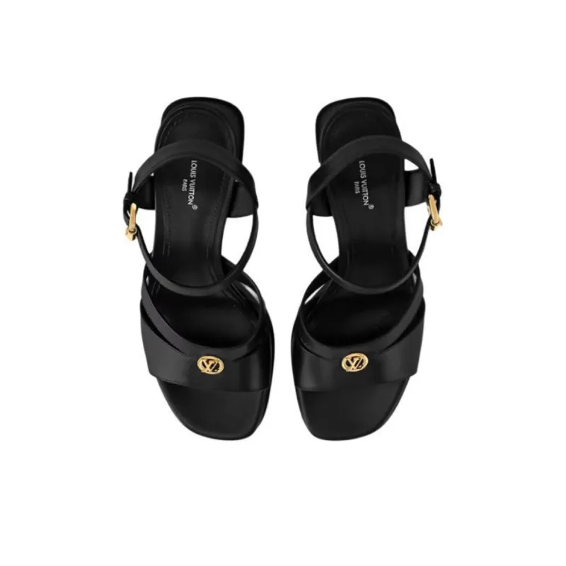 LOUIS VUITTON MAYA HEELED PLATFORM Strap Sandals 7.5cm Women's Black-4