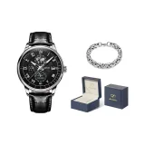 Black Leather Jet Black Dial[Comes with: Exclusive Box+Steel Bracelet]
