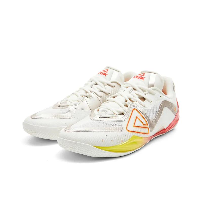 PEAK Cushioning Coverage Rebound Wear Resistant Slip Resistant Low Top Basketball Shoes Men's Milky White Red-2