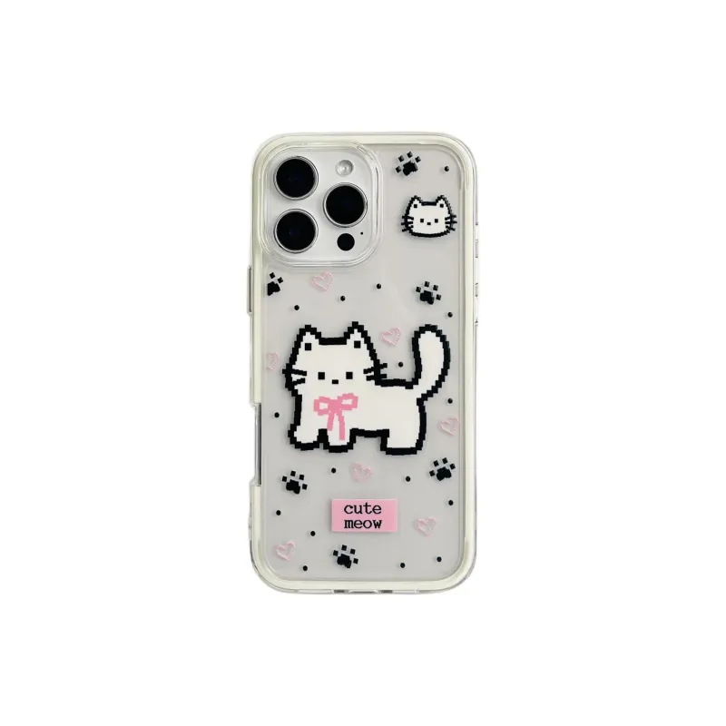 Sopi Acrylic Material Pixel Cats Phone Cases Compatible With IPhone 16/15 Pro Max/Apple 13/14 Pro/Max-0