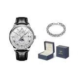 Black Leather Raw White[Comes with: Exclusive Box+Steel Bracelet]