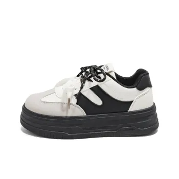HUANQIU Slip Resistant Balanced Lightweight Low Top Skateboard Shoes Women's Beige Black