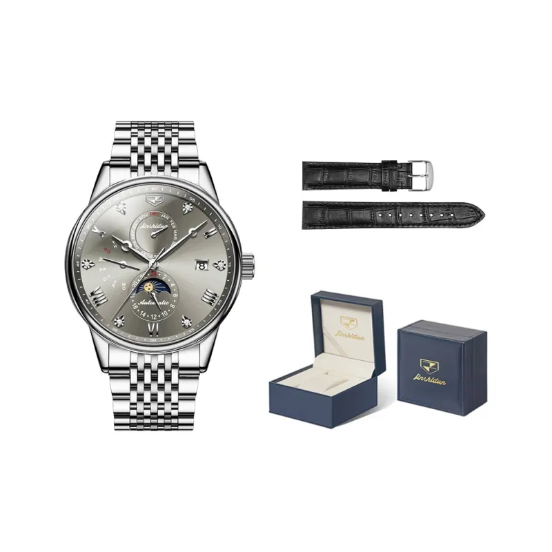 Jin Shi Dun New Trend Box Mechanical Movement Stainless Steel Watchband Watch Men's Watches White Dial-3