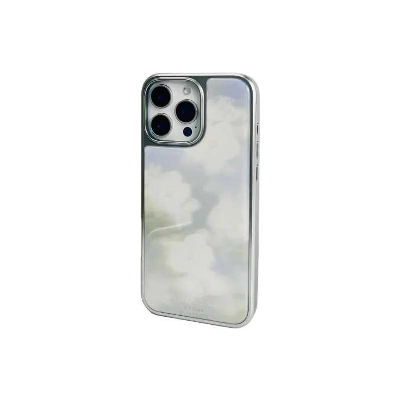 Sopi Acrylic Material Glue Drip Mist White Floral Phone Cases Compatible With IPhone 16/15 Pro Max/Apple 13/14 Pro/Max-2