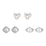 999 Sterling Silver Stud Earring-Pearl Three-Piece Set