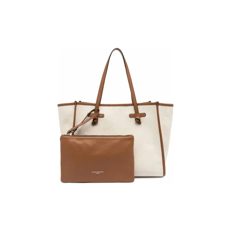 GIANNI CHIARINI Calfskin Tote Bag, Shopping Bag, Handbag Women's Beige-2