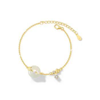 HAPPY BEAN Hetian Jade Bracelets Pale Greenish White Jade Women's