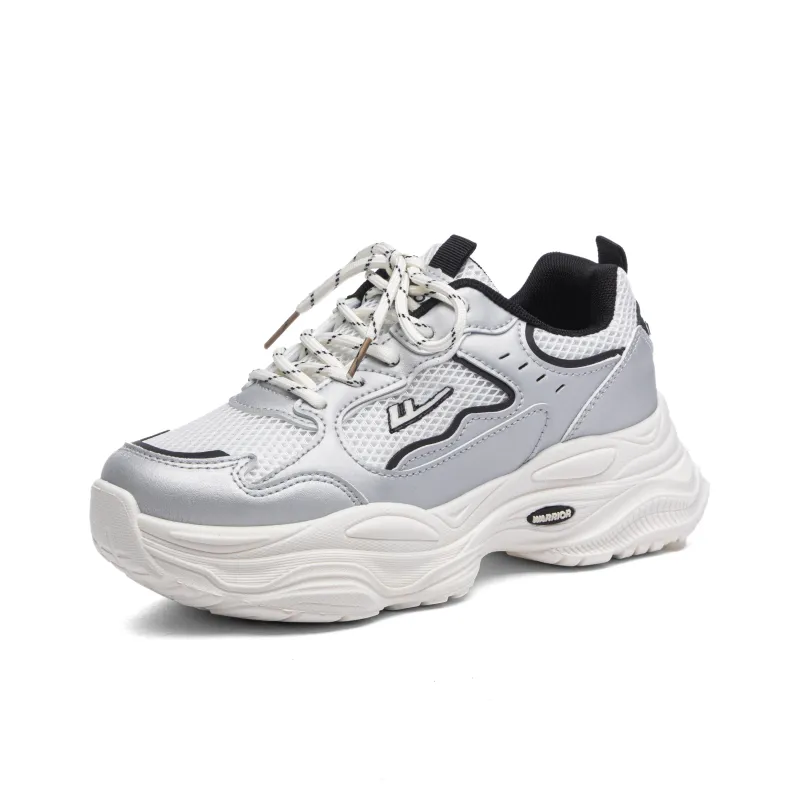 Warrior Cushioning Height Increasing Breathable Low-Top Casual Running Shoes Women's Silver Gray Rice-1