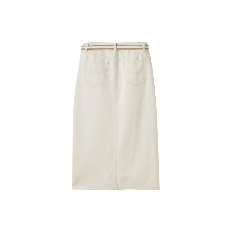 SHUIYUNJIAN Denim Long Skirt Women's Ivory White-1