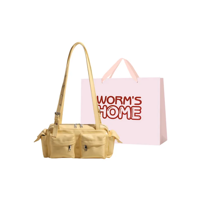Worm's Home PU Shoulder Bag Regular Women's White/Black/Red/Yellow/Pink/Coffee/Brown-7