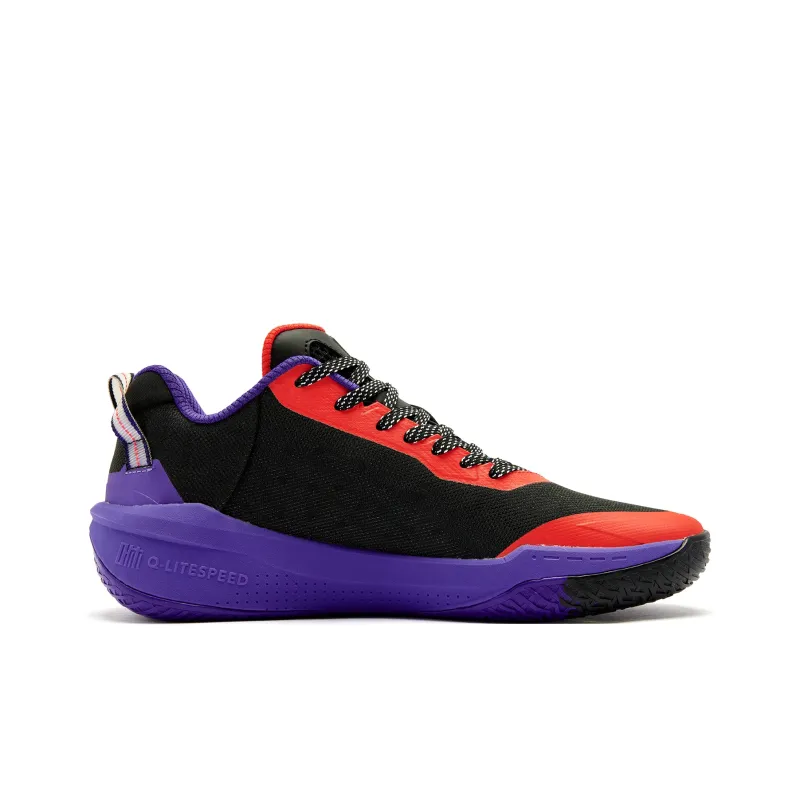 QIAODAN FETEAM Coverage Grip Lightweight Breathable Low Top Basketball Shoes Men's Black Dutch Orange Fantasy Purple-2