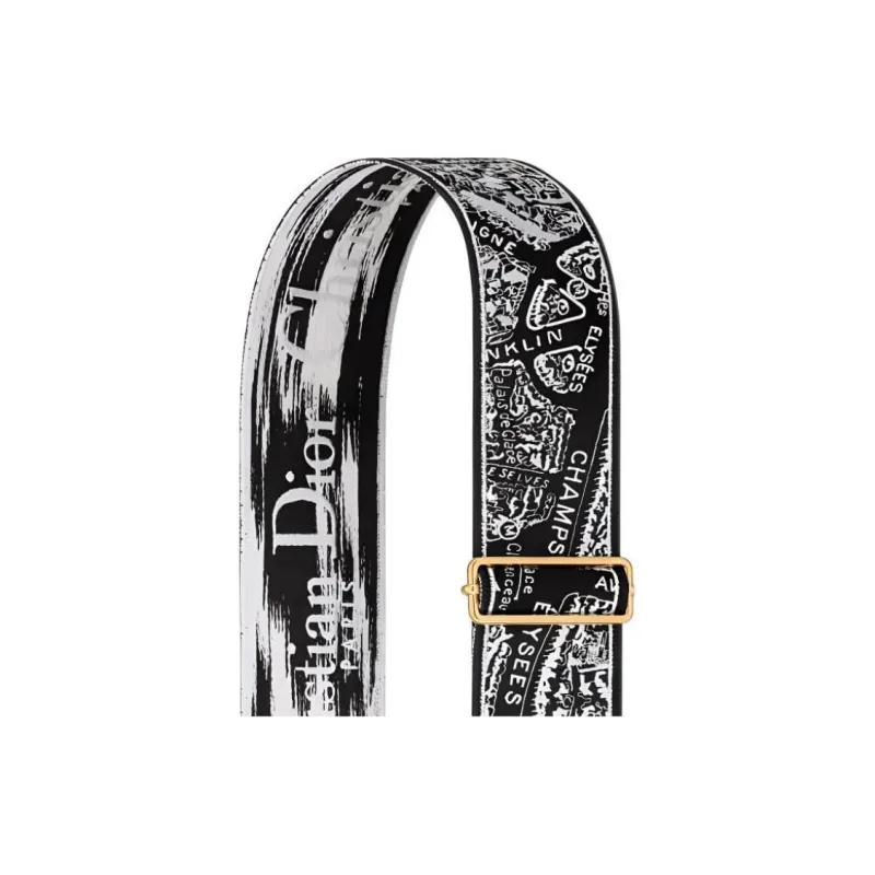 DIOR Embroidered Cow Leather Patchwork Bag Straps Women's Black/White-3