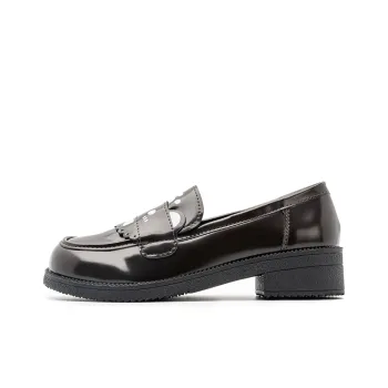 SHUXIAOBEI Cute Kitten JK Shoes Shiny Small Leather Shoes Loafers Medium Heel Women's Brown