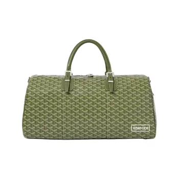 GOYARD Boston Canvas With Calfskin Travel Bag Men's Khaki Green
