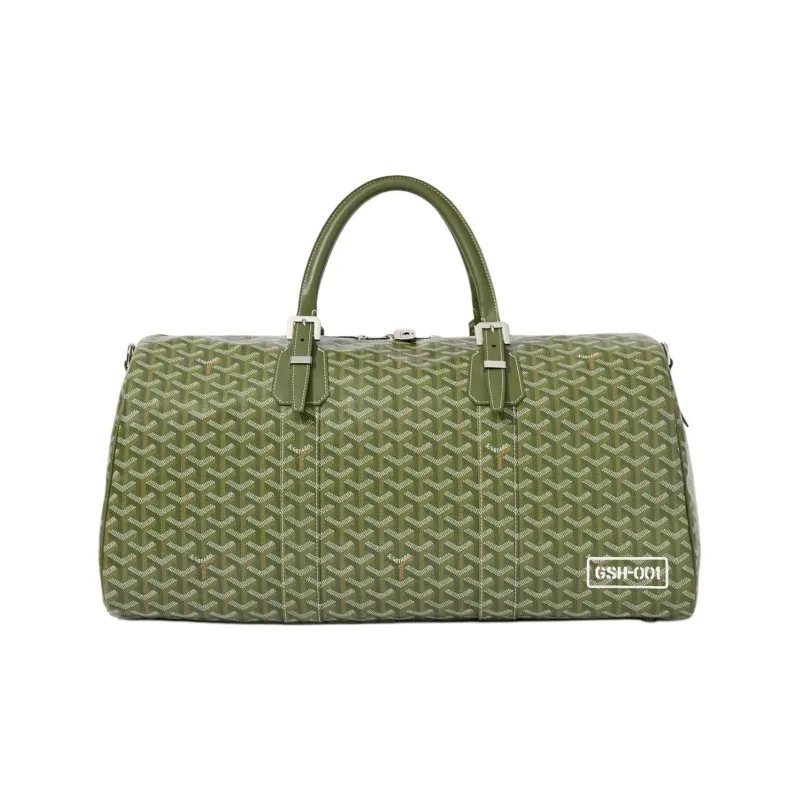 GOYARD Boston Canvas With Calfskin Travel Bag Men's Khaki Green-0