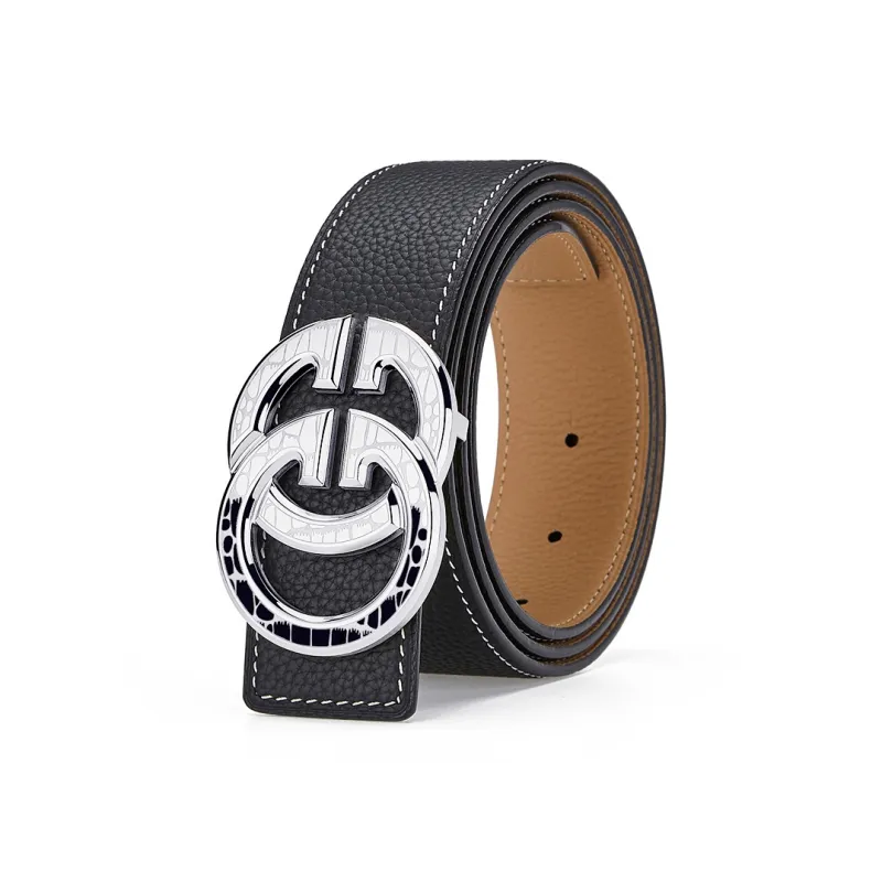 GUSKI Top Grain Cow Leather Smooth Buckle Belt Men's Width  3.8cm Gift Box Sets-21