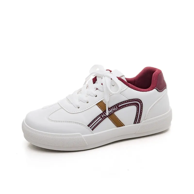 HUANQIU Anti-Slip And Wear-Resistant Height Increasing Low-Top Skateboard Shoes Women's White Burgundy-0
