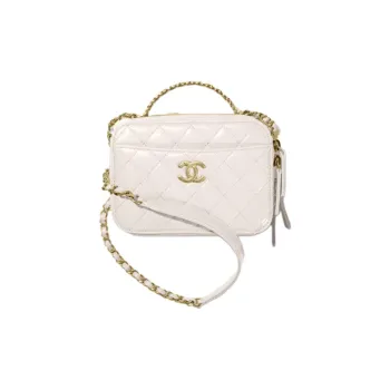 CHANEL Shiny Calfskin Camera Bag, Trunk Bag, Handbag Women's White