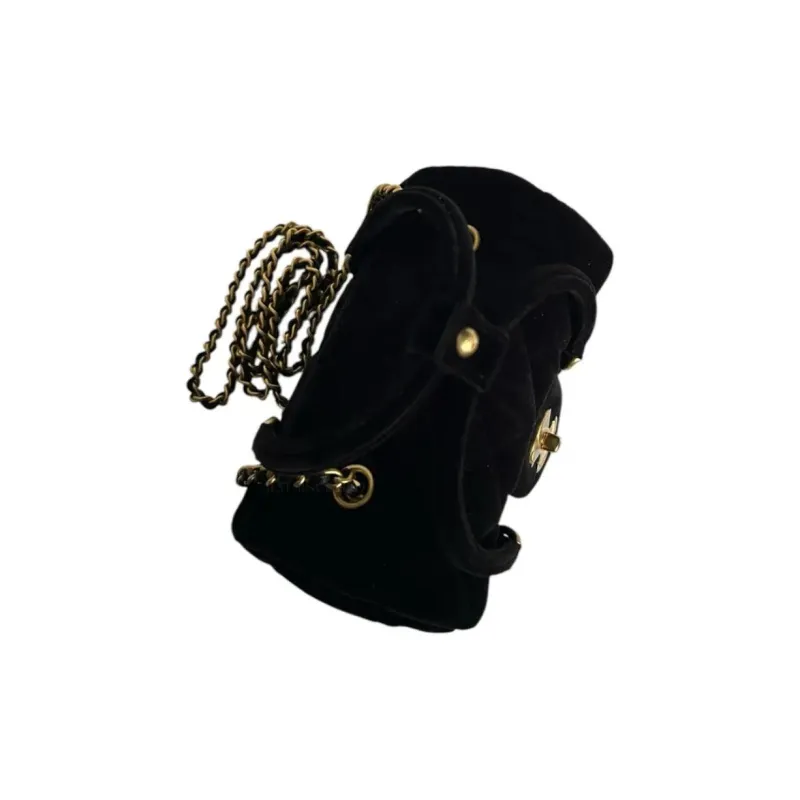 CHANEL Velour Cylinder Bag Handbag Women's Black-2