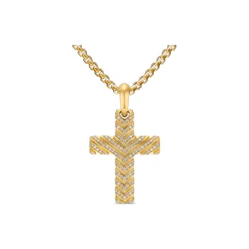 David Yurman 18kt Yellow Gold Deco Cross Pendant 34mm