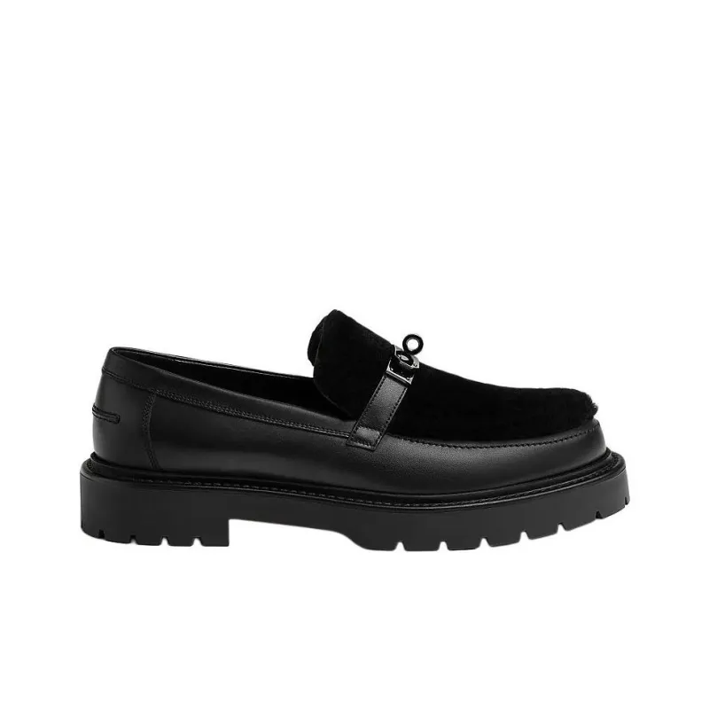HERMES Icone Loafers Men's Black-1