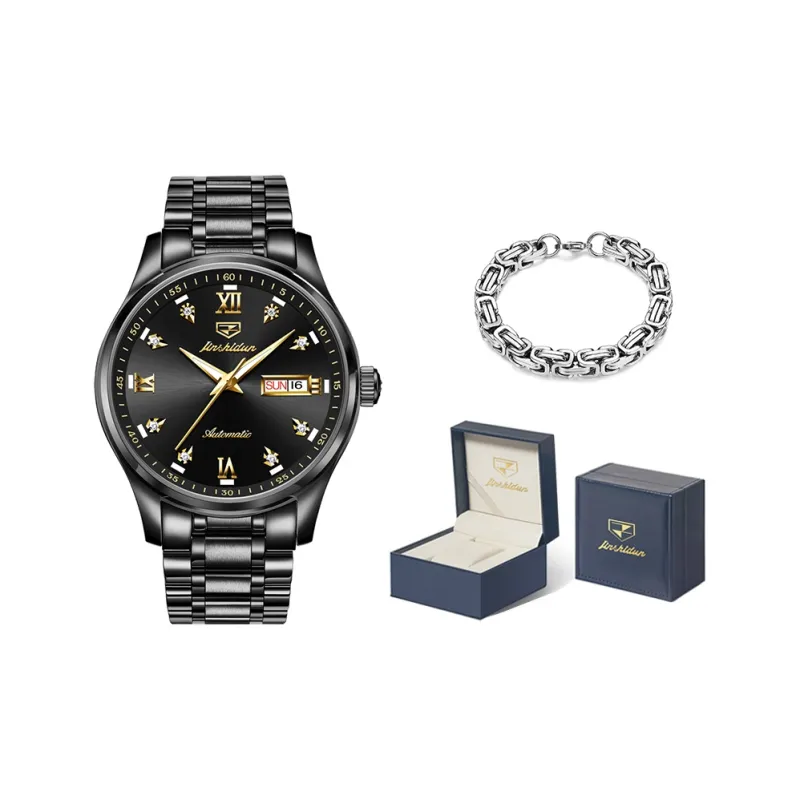 Jin Shi Dun Mechanical Movement Stainless Steel Watchband Watch Men's Watches Black Dial-17