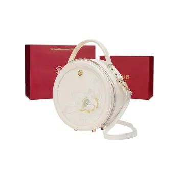 Pmsi Cow Leather Small Round Bag Handbag Trumpets Women's Pearl White